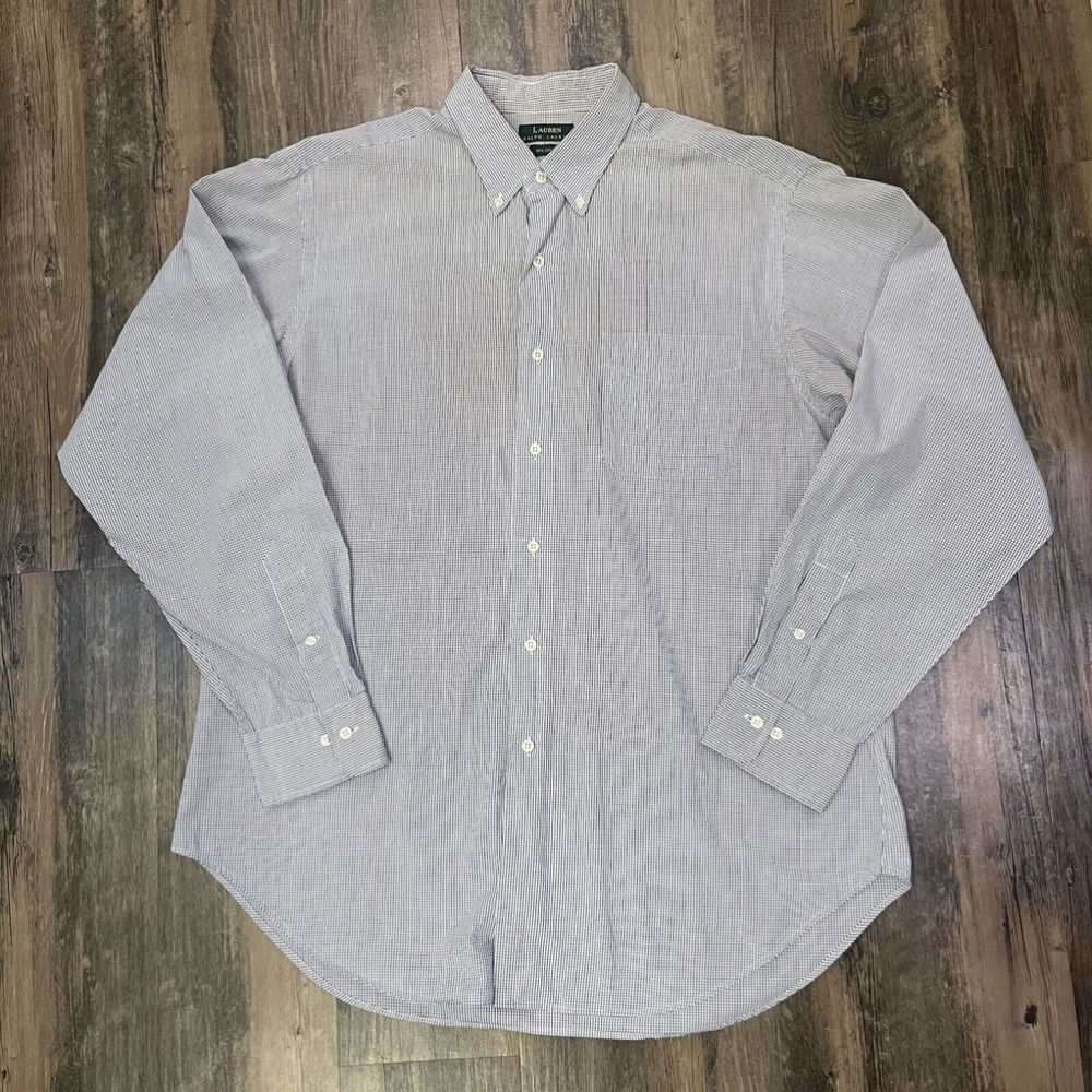 Ralph Lauren Shirt Large 16 1/2 34/35‎ Black White Check Casual Button Up Mens